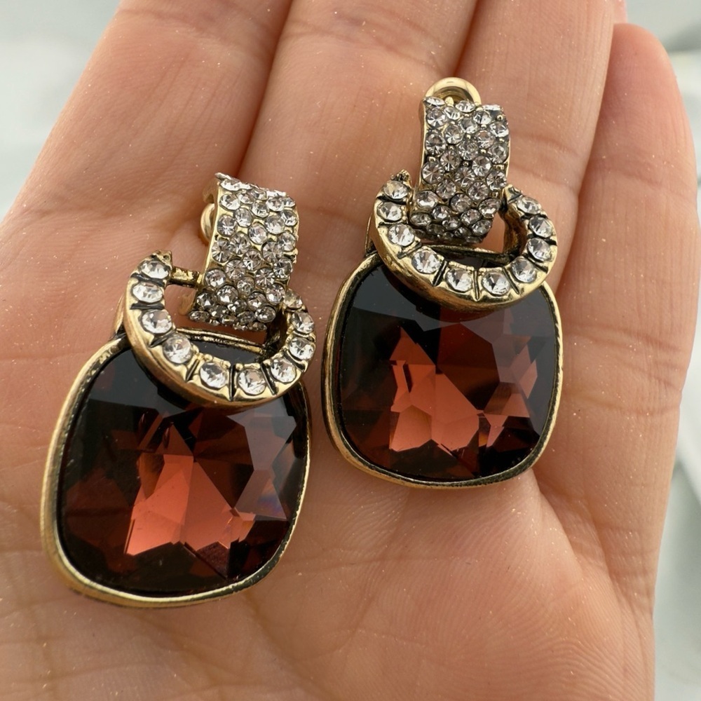 Fashion Luxury Gold and Brown Gemstone Earrings